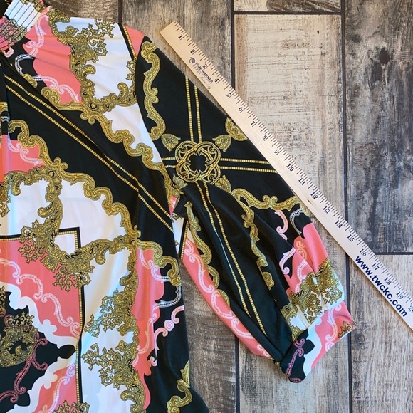 7th Ave design studio NY & Co Women's Black, Pink, and Gold Baroque Blouse - Picture 5 of 11